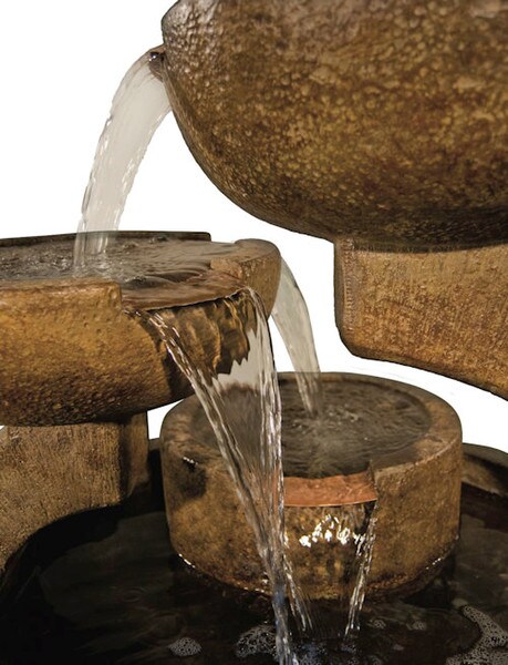 Asian Styling Zen Three Bowl Garden Fountain Cement Stone Outdoor